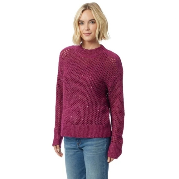 Jessica Simpson Mukami Open Stitch Pullover Magenta Purple - Picture 15 of 16